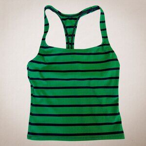 Green and Navy Striped Racerback Tank Top